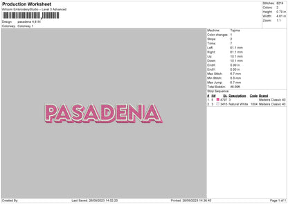 Pasadena Embroidery File 6 sizes