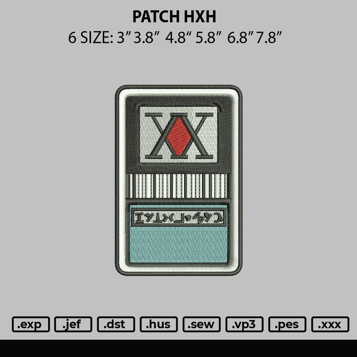 Patch Hxh Embroidery File 6 sizes