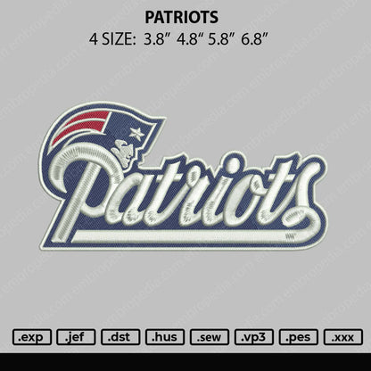 Patriots Embroidery File 4 size