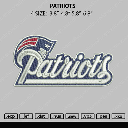 Patriots Embroidery File 4 size