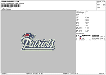 Patriots Embroidery File 4 size