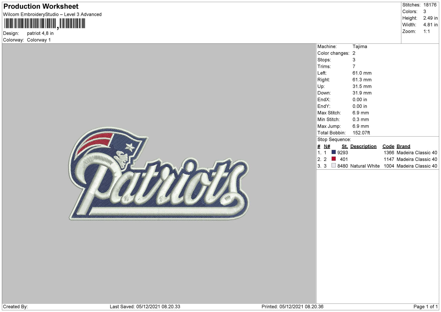 Patriots Embroidery File 4 size