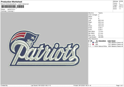 Patriots Embroidery File 4 size
