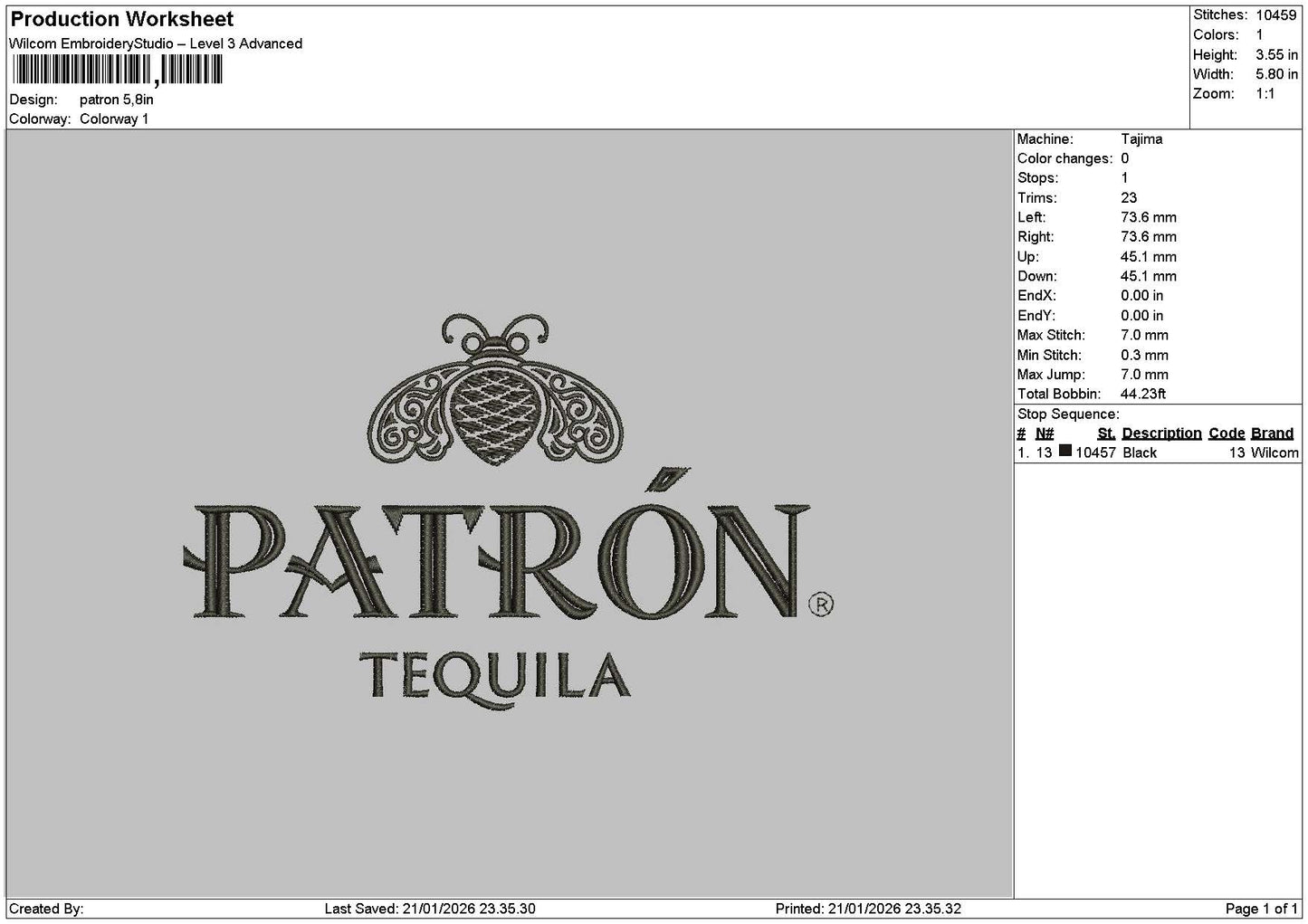 Patrontext Embroidery File 6 sizes