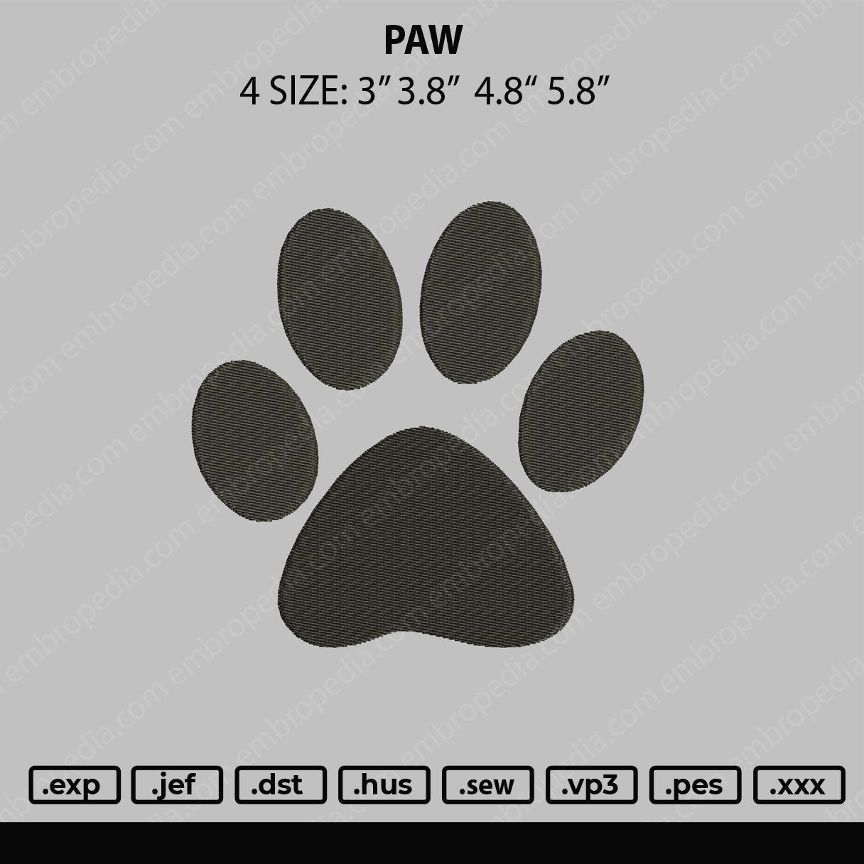 Paw Embroidery File 4 size