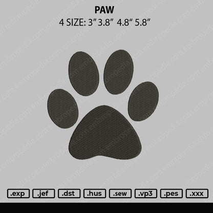 Paw Embroidery File 4 size