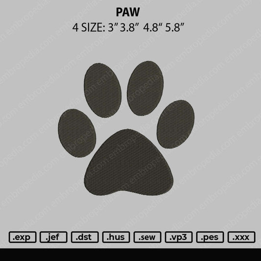 Paw Embroidery File 4 size