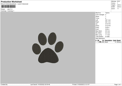 Paw Embroidery File 4 size