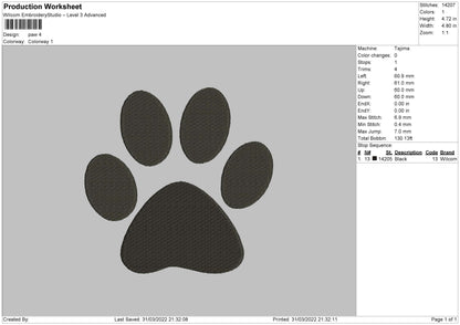 Paw Embroidery File 4 size