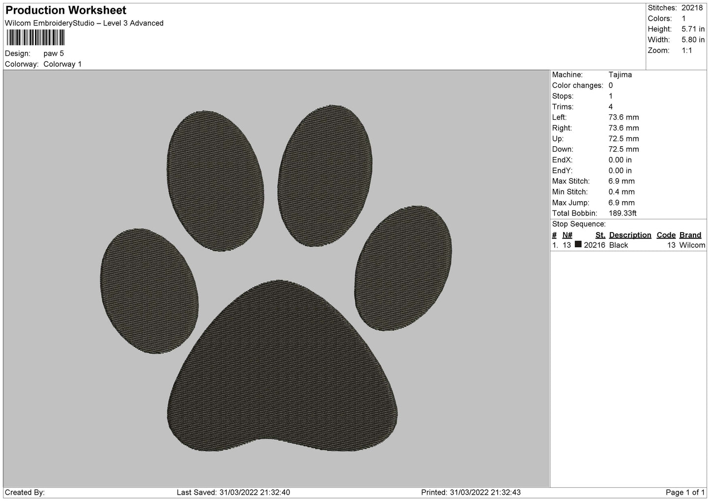 Paw Embroidery File 4 size