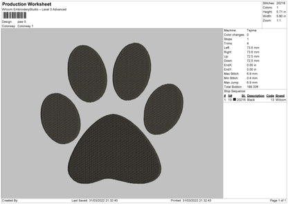 Paw Embroidery File 4 size