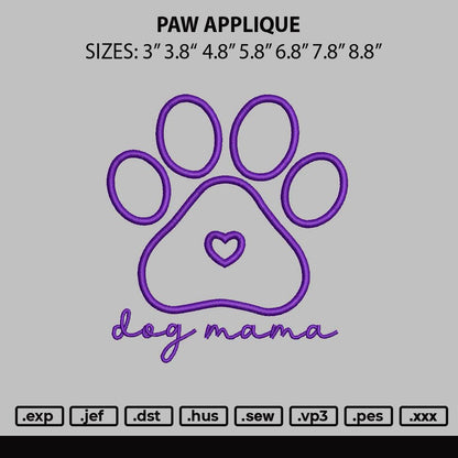 Paw Applique Embroidery File 6 sizes