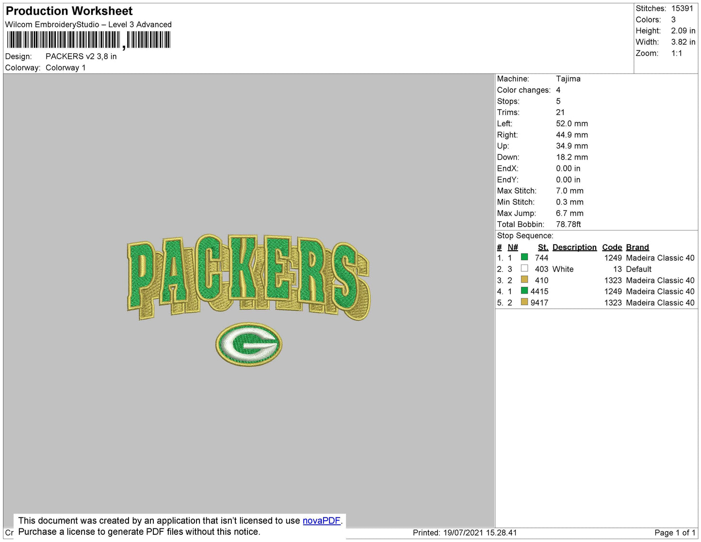 Packers V2 Embroidery File 4 size