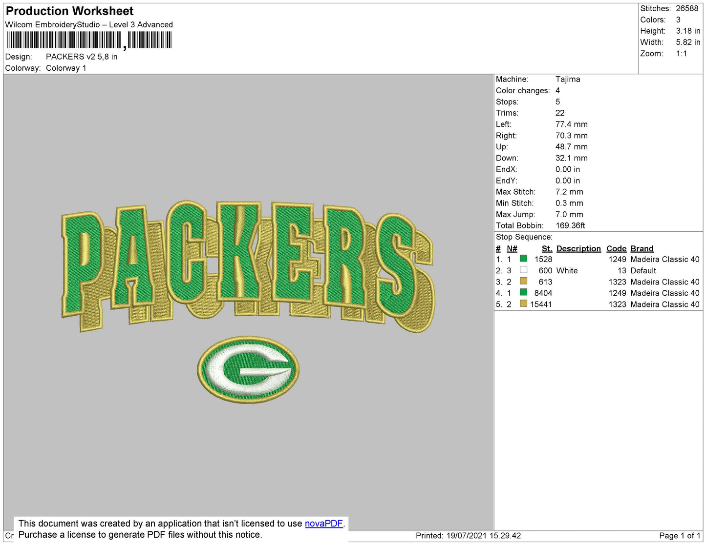 Packers V2 Embroidery File 4 size