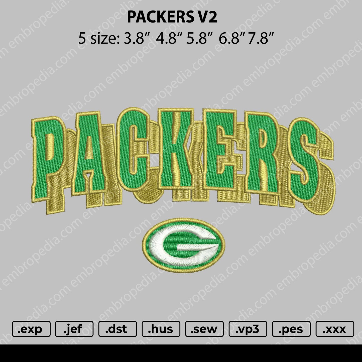 Packers V2 Embroidery File 4 size