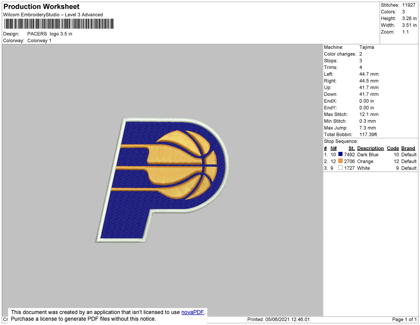 Pacers Logo Embroidery File 5 size