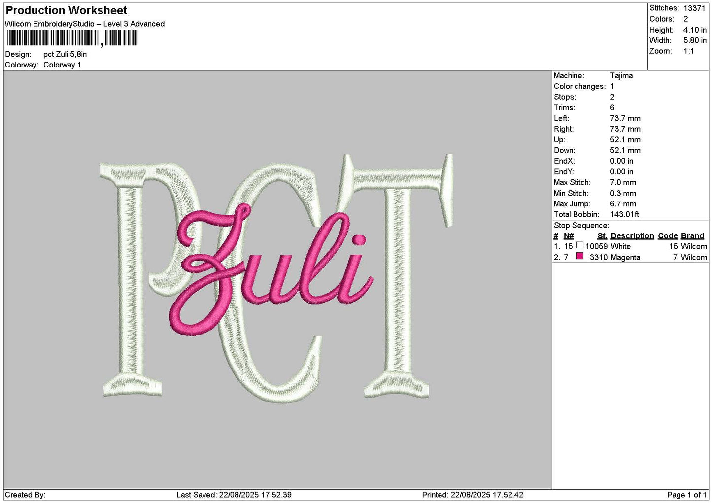 Zulitext Embroidery File 6 sizes