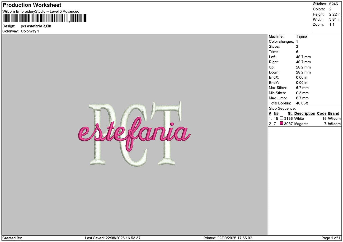 Estefaniatext Embroidery File 6 sizes
