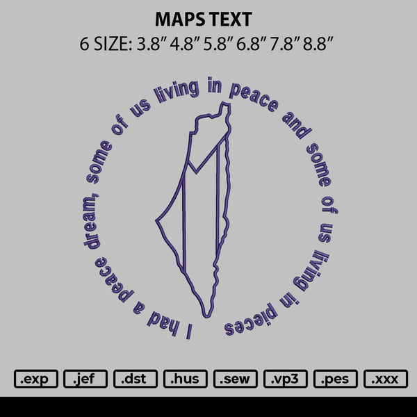 Maps Text Embroidery File 6 sizes