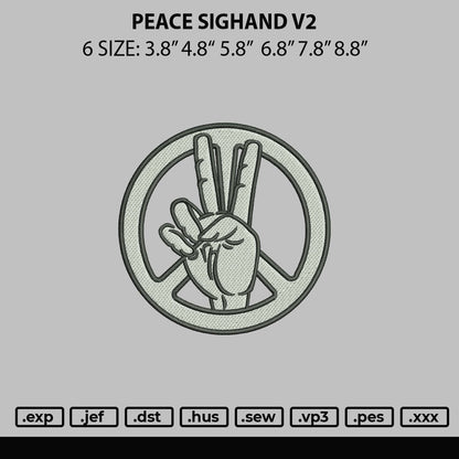 Peace Signhand Embroidery File 6 sizes
