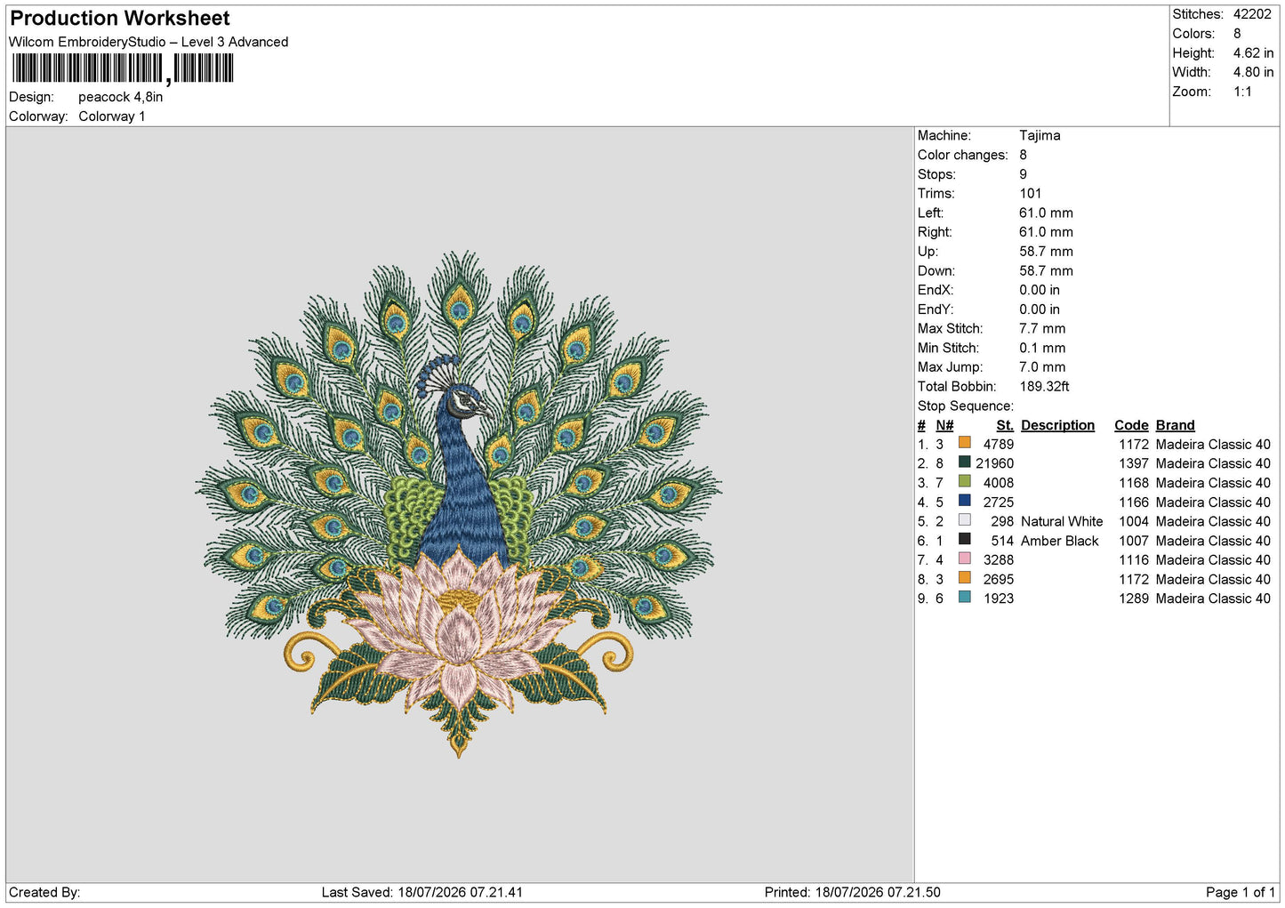 Peacock Embroidery Machine Design File 6 sizes