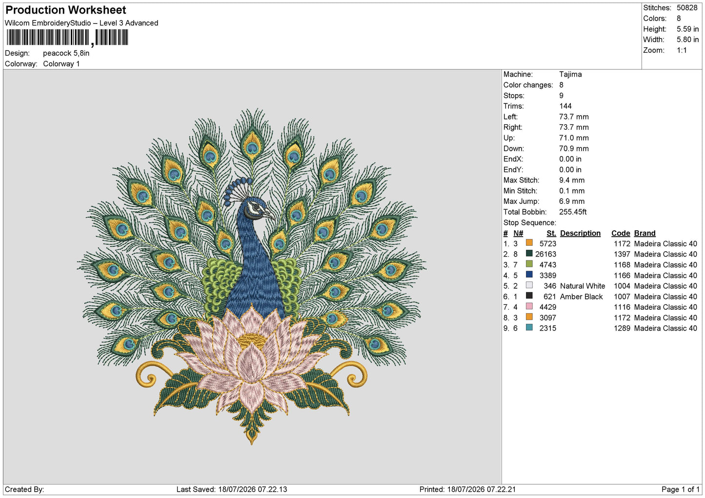 Peacock Embroidery Machine Design File 6 sizes