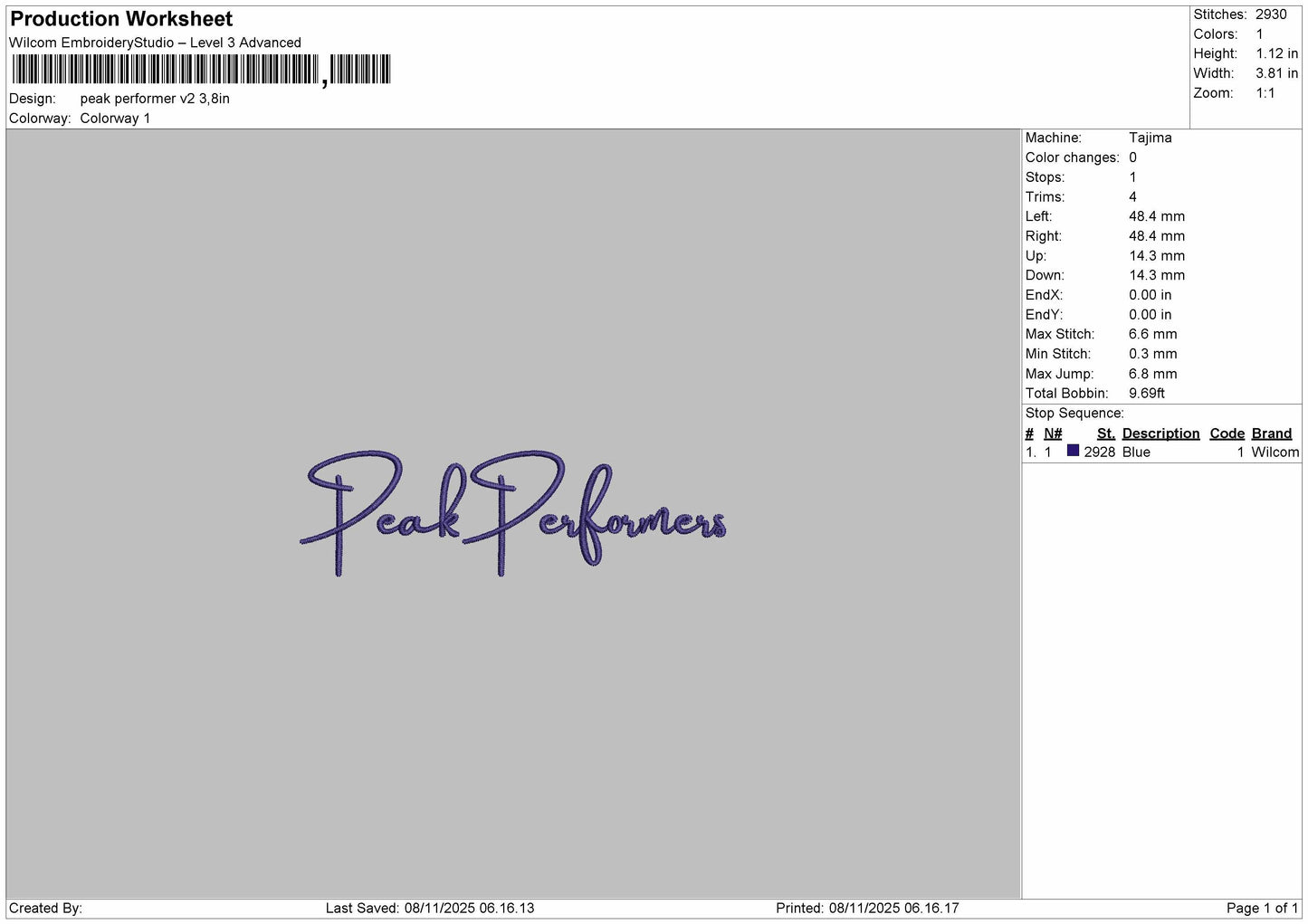 Peak Performers Embroidery File