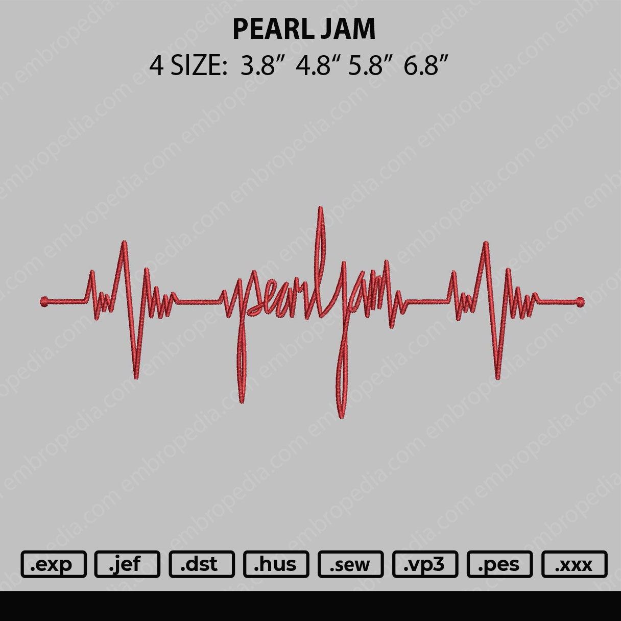 Pearl Jam Embroidery File 4 size