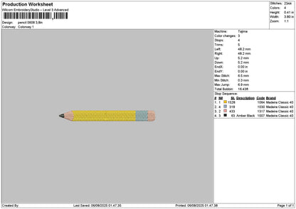 Pencil 0608 Embroidery File 6 sizes
