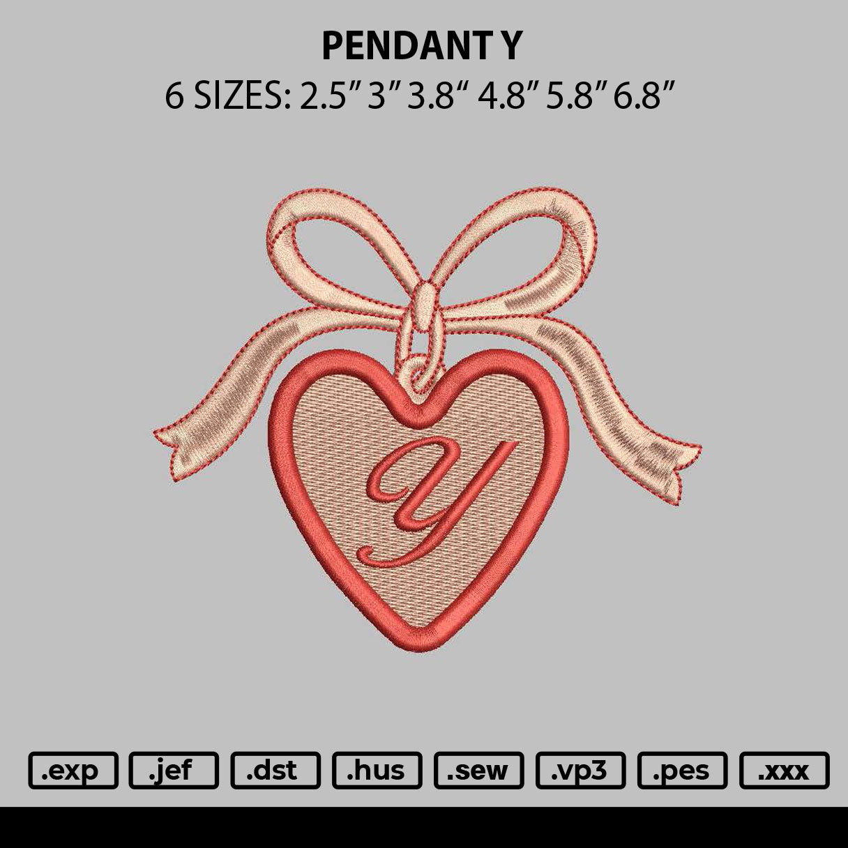 Pendant Y Embroidery Machine Design File 6 sizes