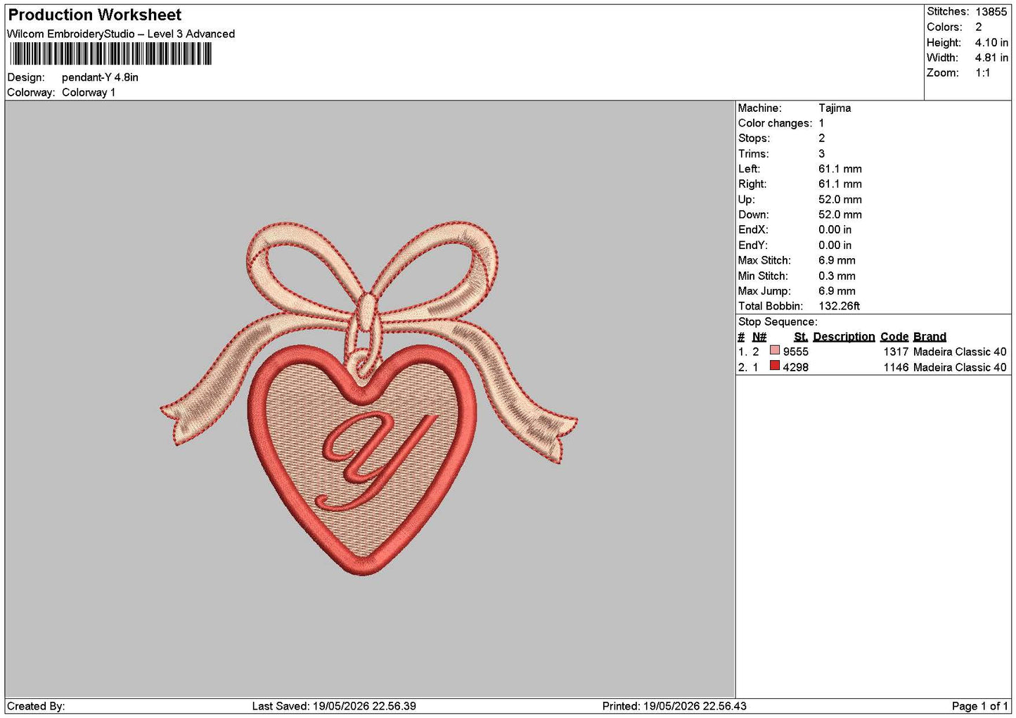 Pendant Y Embroidery Machine Design File 6 sizes