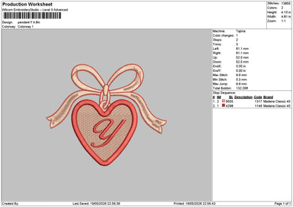 Pendant Y Embroidery Machine Design File 6 sizes