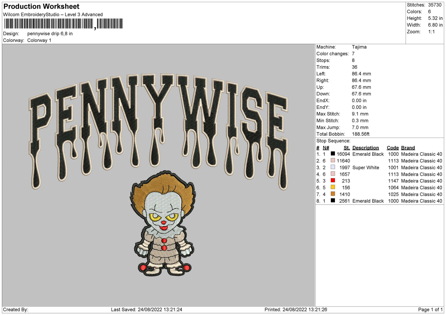 Pennywise Drip Embroidery File 5 sizes