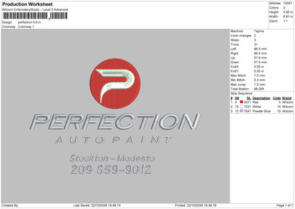 Perfection Text Embroidery Machine Design File 6 sizes