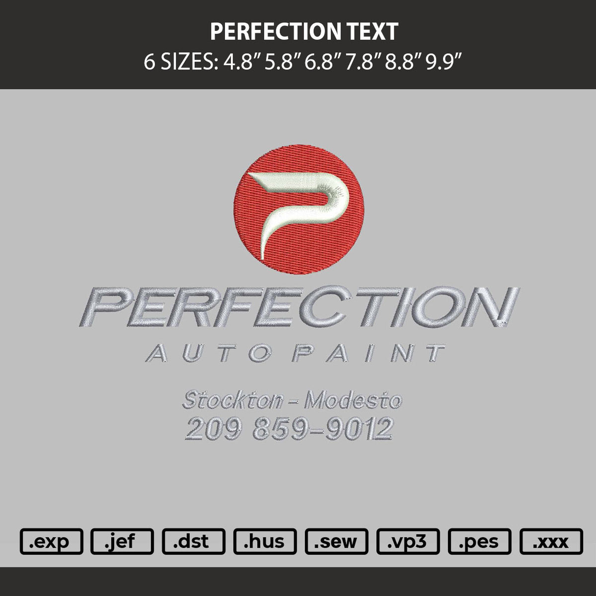 Perfection Text Embroidery Machine Design File 6 sizes