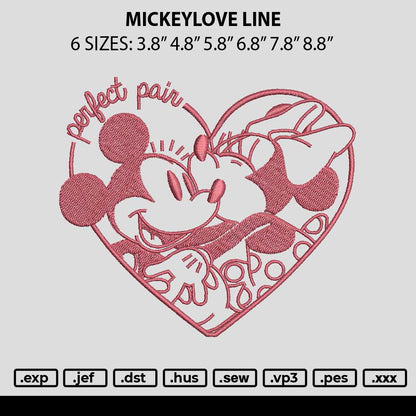 Mickeylove Line Embroidery File 6 sizes
