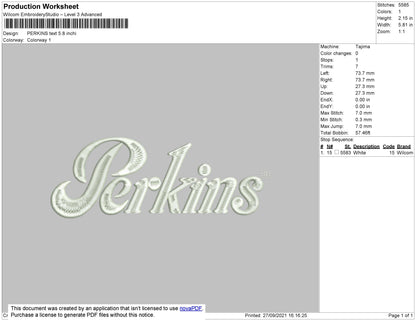 Perkins Text Embroidery File 4 size