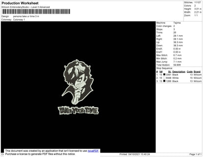 Persona Take Your Time Embroidery File 4 size