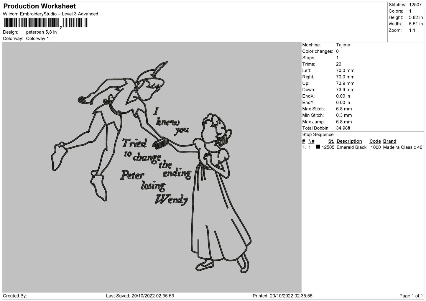Peterpan 02 Embroidery File 6 sizes