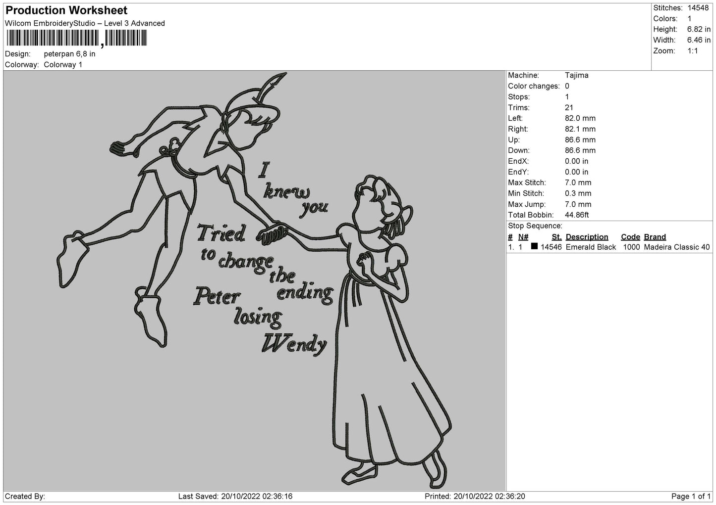 Peterpan 02 Embroidery File 6 sizes