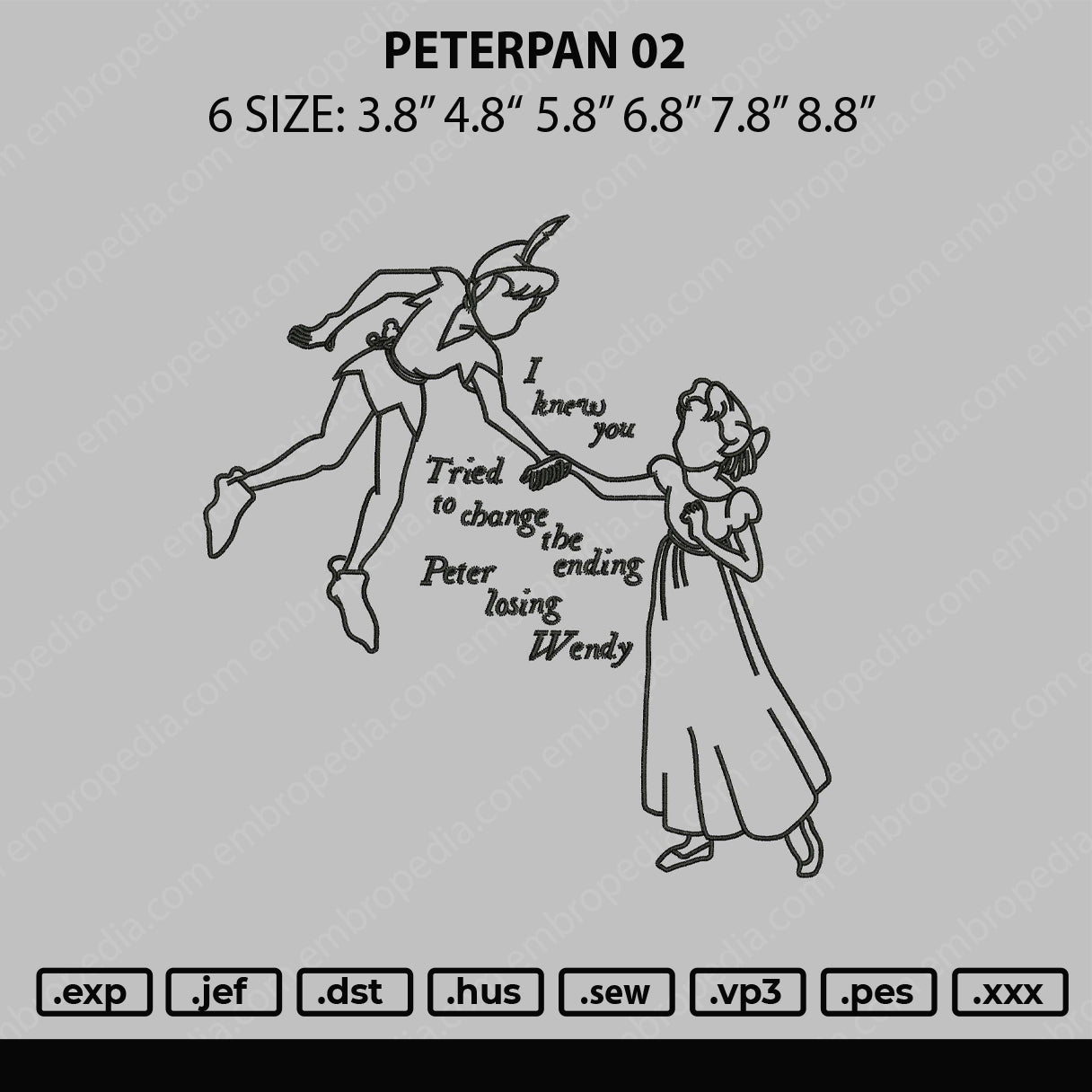 Peterpan 02 Embroidery File 6 sizes