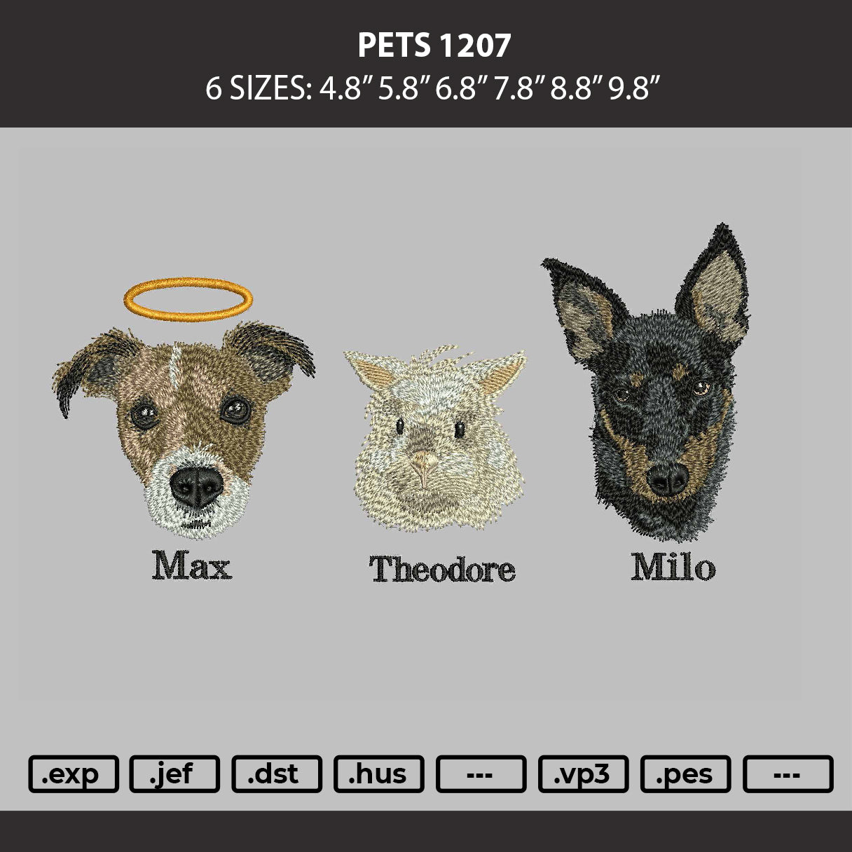 Pets 1207 Embroidery Machine Design File 6 sizes