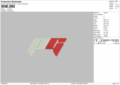PG LOGO Embroidery File 6 sizes
