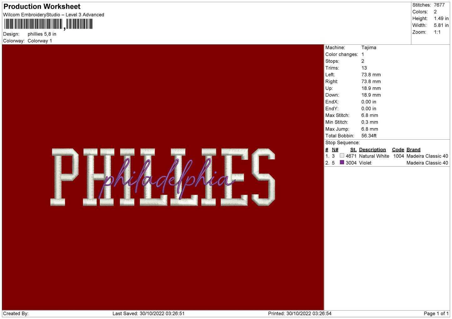 Phillies Embroidery File 6 sizes