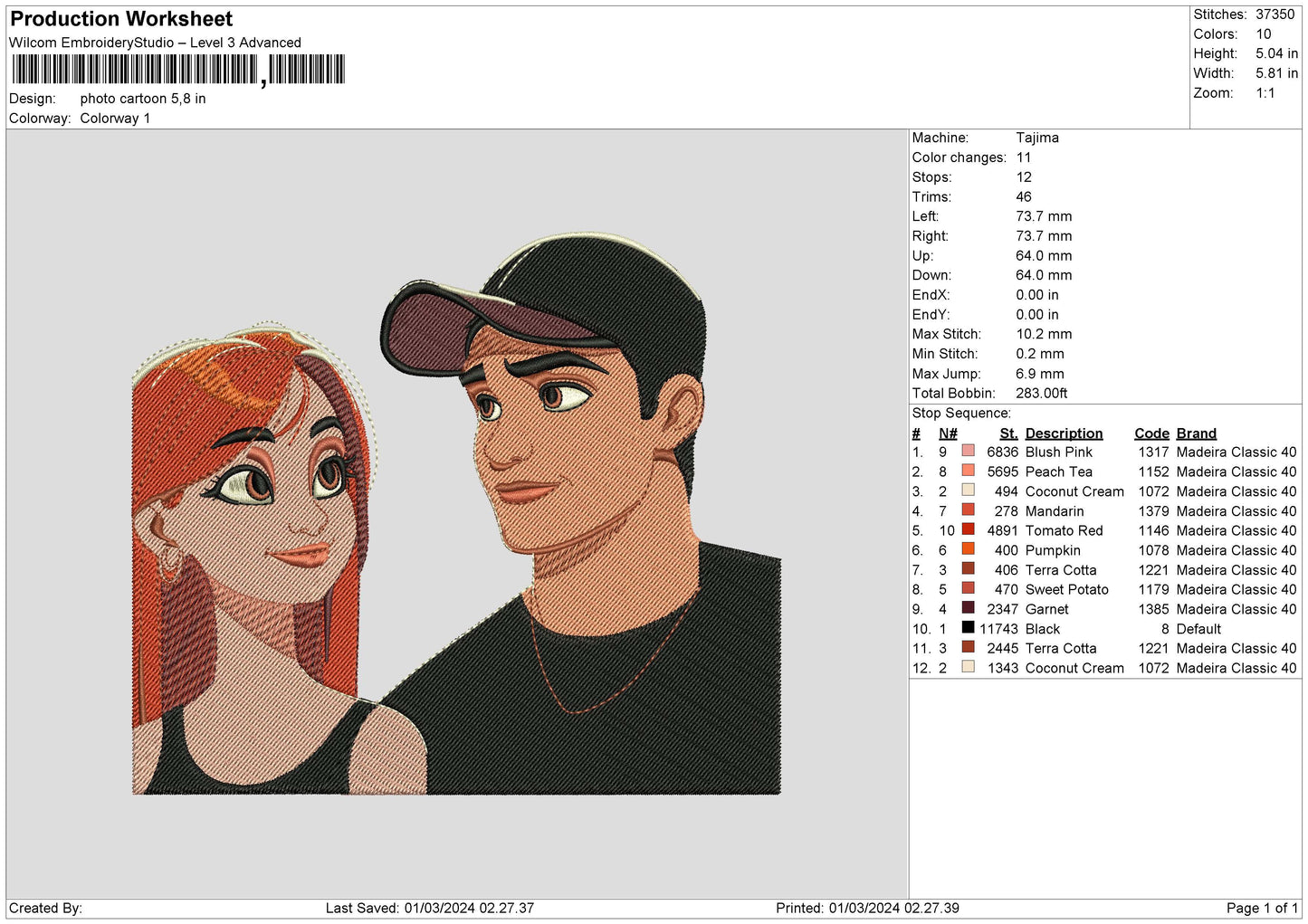 Photo Cartoon Embroidery File 6 sizes