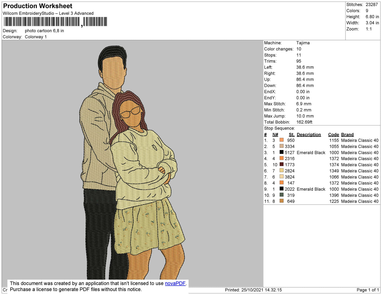 Photo Cartoon Embroidery File 4 size
