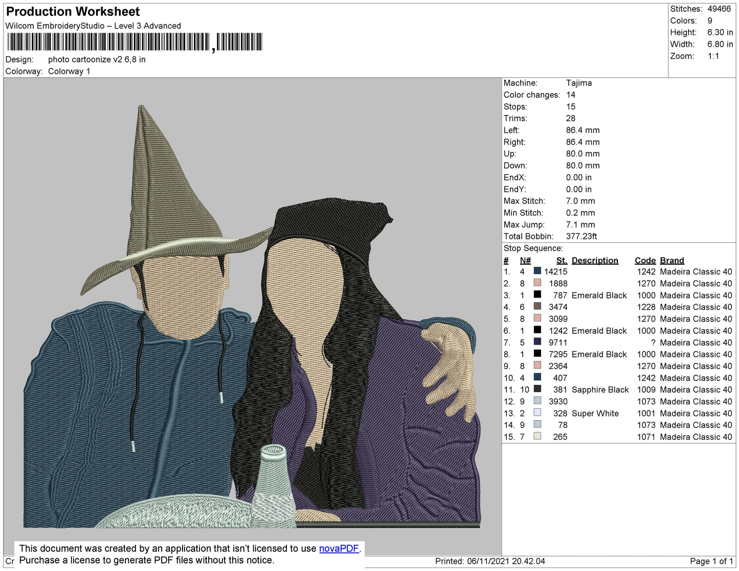 Photo Cartoonize V2 Embroidery File 4 size