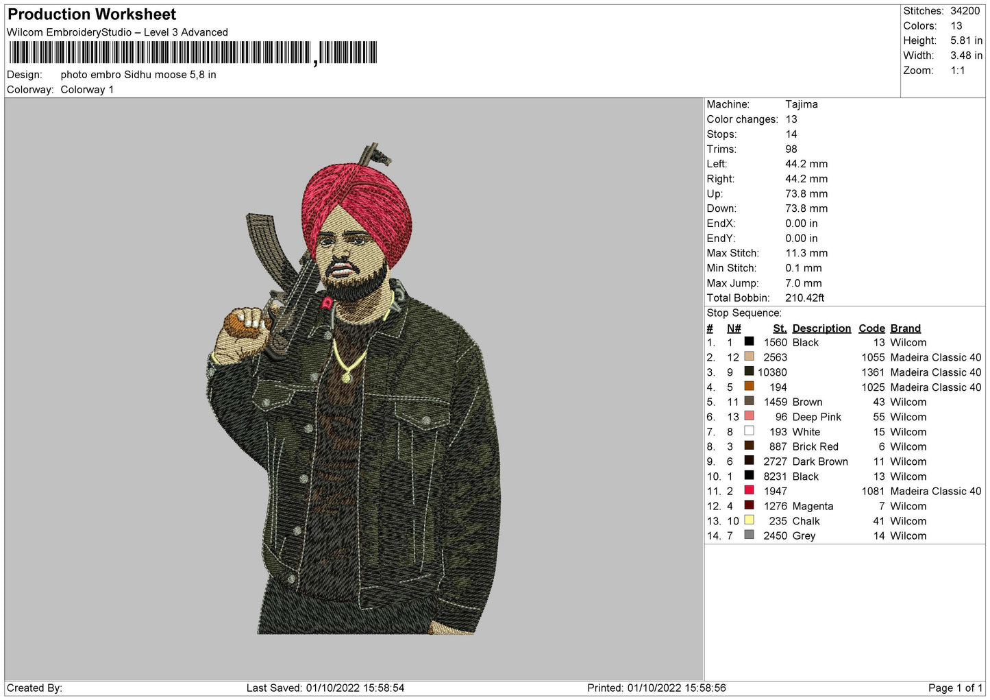 Photo Embro Sidhu Embroidery File 5 sizes