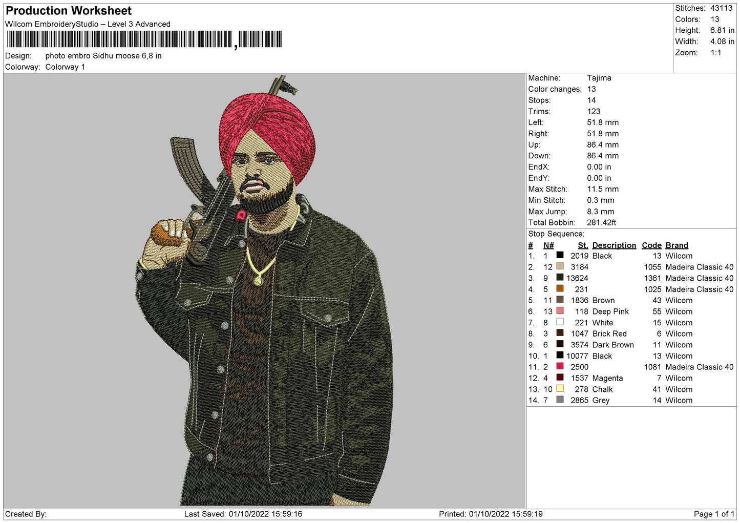 Photo Embro Sidhu Embroidery File 5 sizes