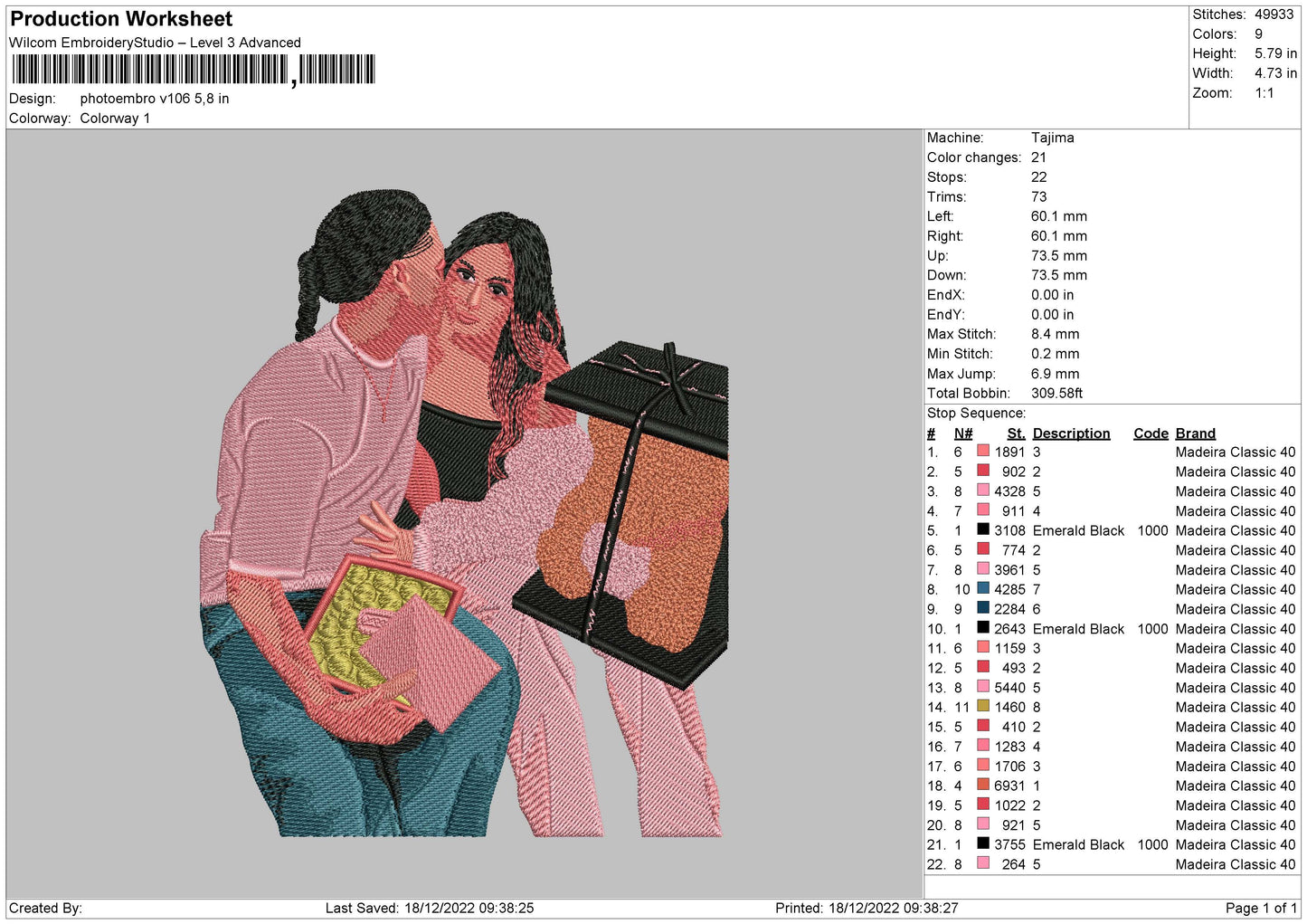 Photoembro V106 92 Embroidery File 6 sizes